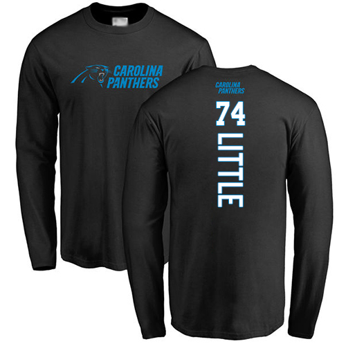 Carolina Panthers Men Black Greg Little Backer NFL Football #74 Long Sleeve T Shirt